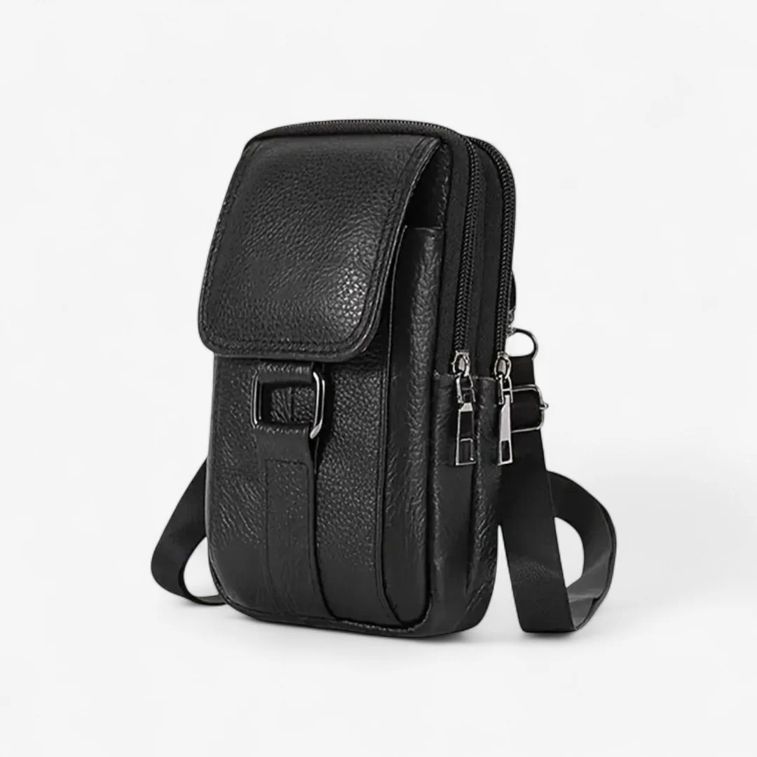 Pochette ceinture en cuir pour téléphone avec double fermeture éclair - Image 2