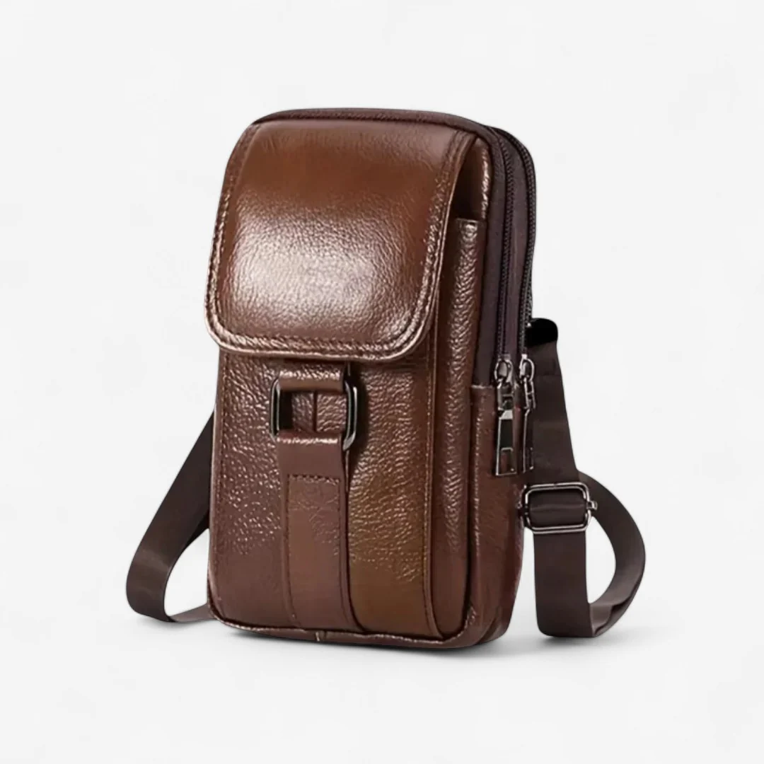 Pochette ceinture en cuir pour téléphone avec double fermeture éclair - Image 3
