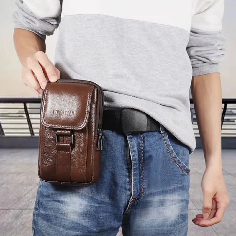 Pochette ceinture en cuir pour téléphone avec double fermeture éclair - Image 4