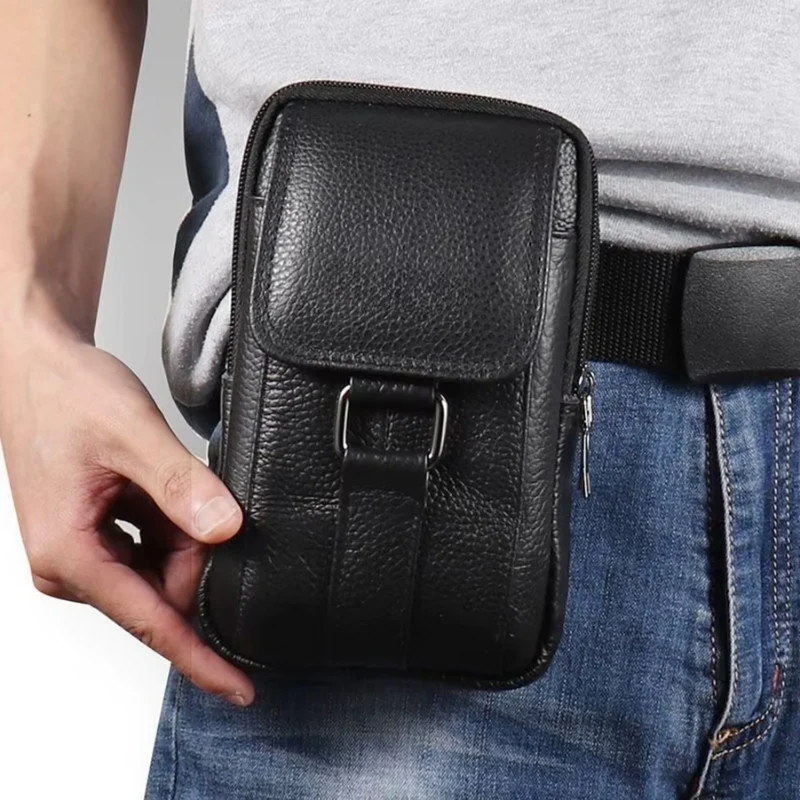 Pochette ceinture en cuir pour téléphone avec double fermeture éclair - Image 5