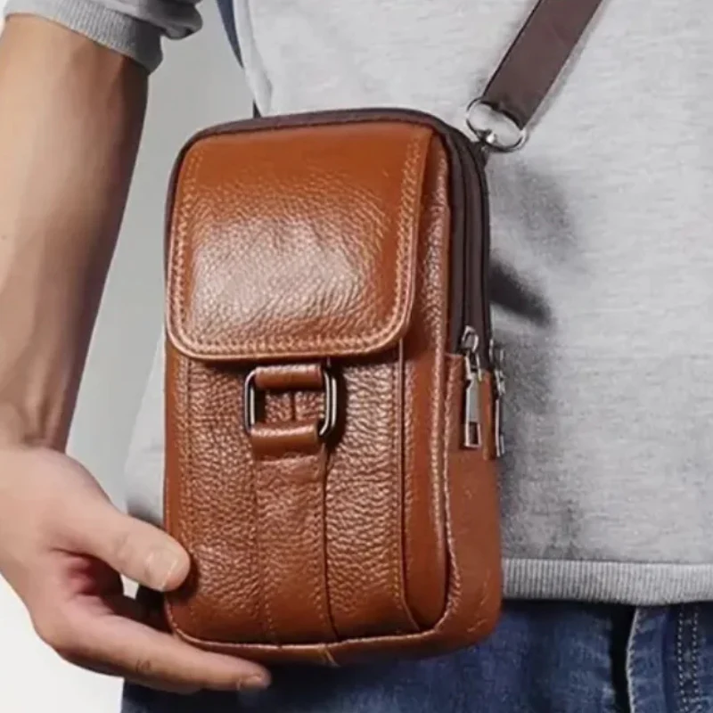 Pochette ceinture en cuir pour téléphone avec double fermeture éclair - Image 6