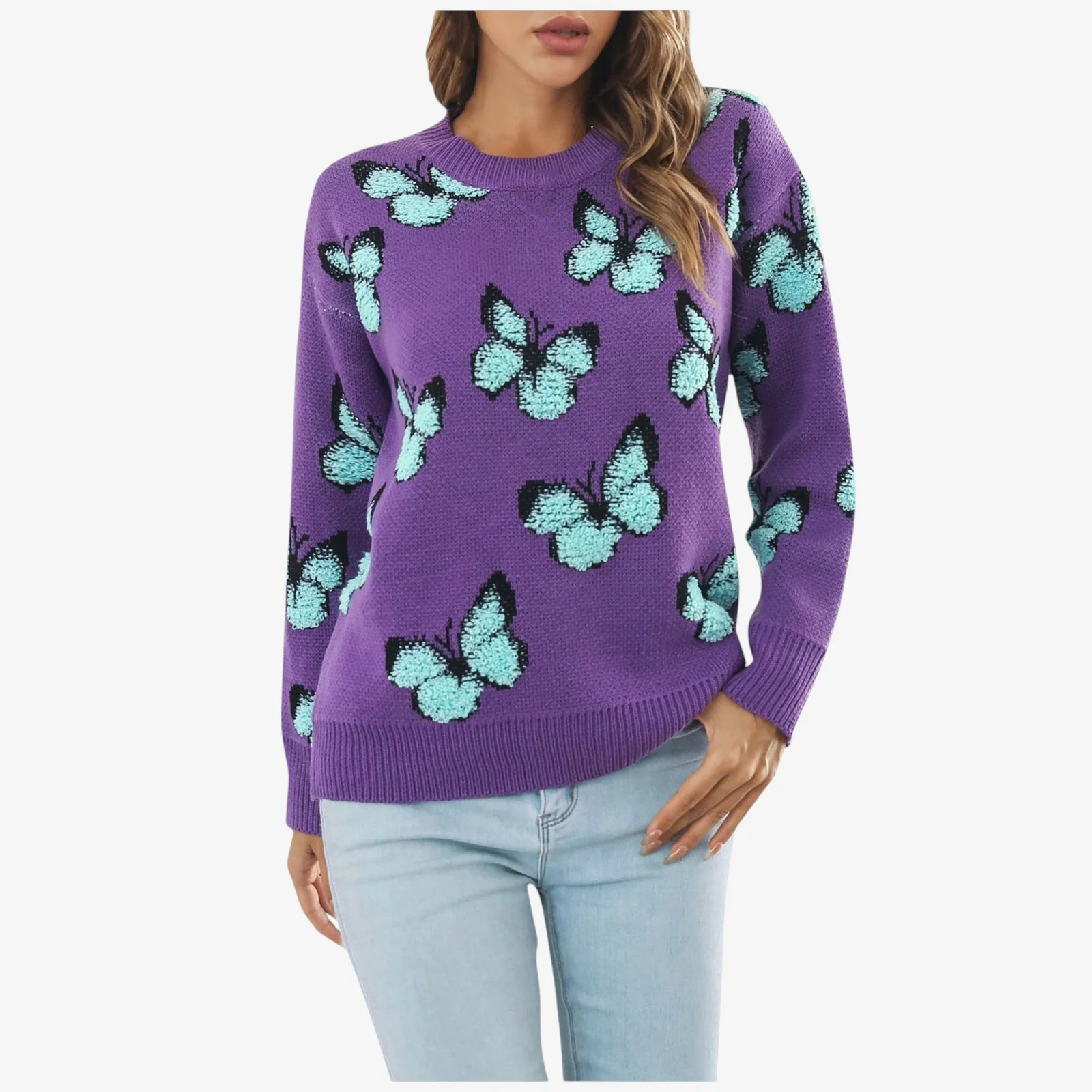 Pull femme col rond motif papillon Elara