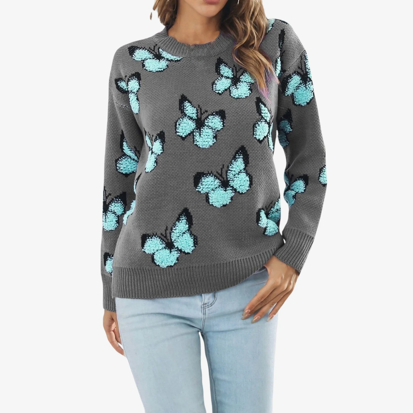Pull femme col rond motif papillon Elara - Image 2