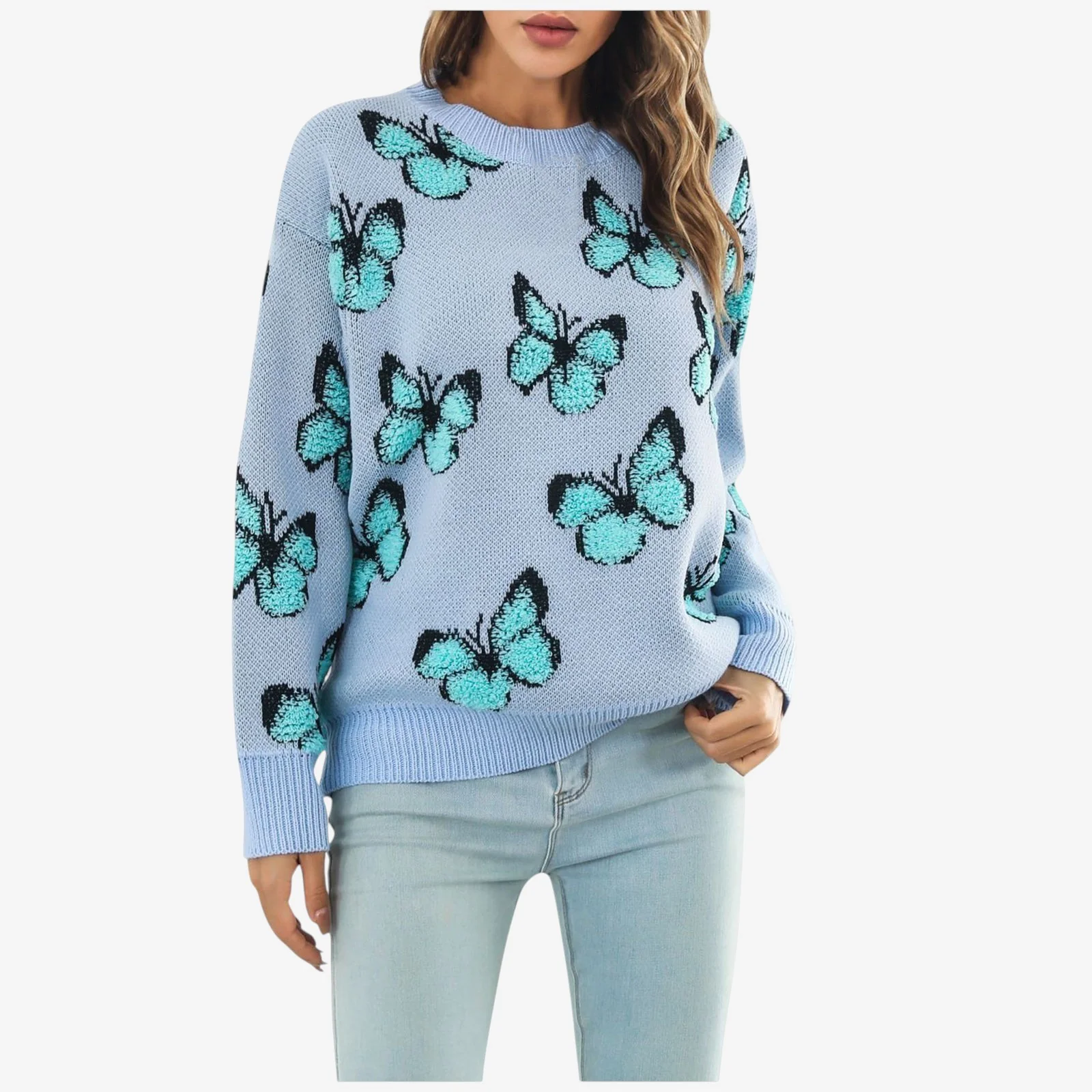 Pull femme col rond motif papillon Elara - Image 3