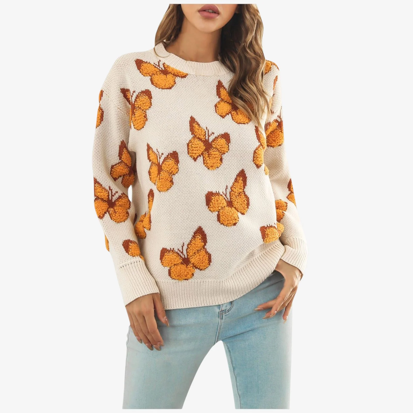 Pull femme col rond motif papillon Elara - Image 4