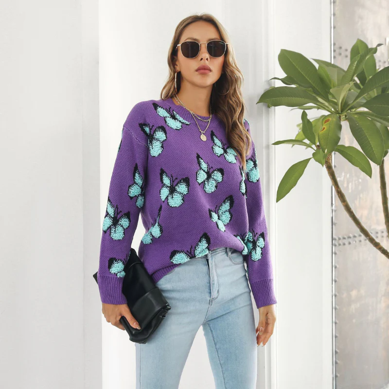 Pull femme col rond motif papillon Elara - Image 5
