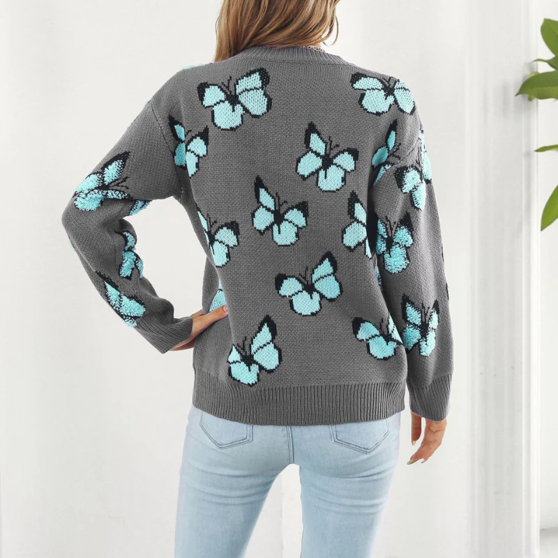 Pull femme col rond motif papillon Elara - Image 7