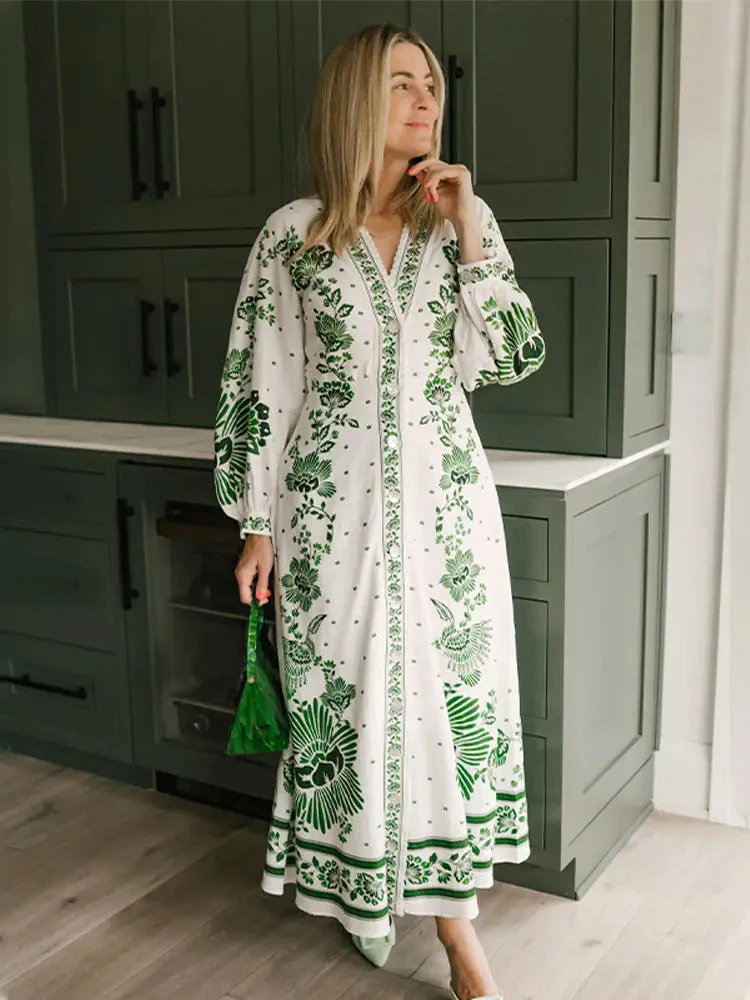 Robe longue à col en V avec manches longues et ceinture à la taille - Image 2