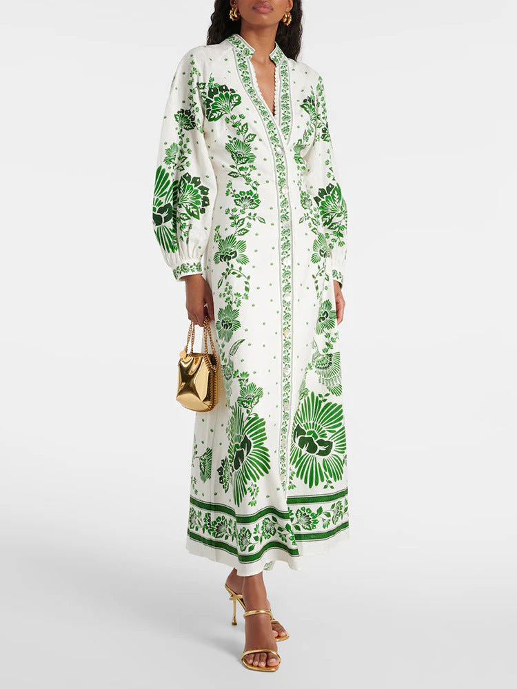 Robe longue à col en V avec manches longues et ceinture à la taille - Image 4