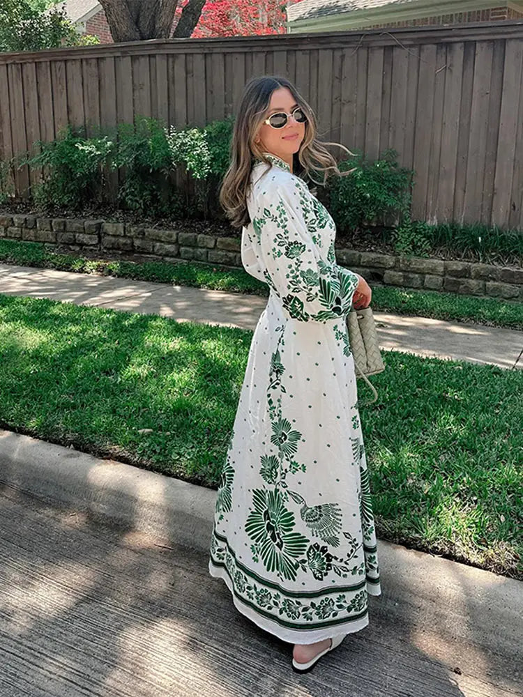 Robe longue à col en V avec manches longues et ceinture à la taille - Image 8