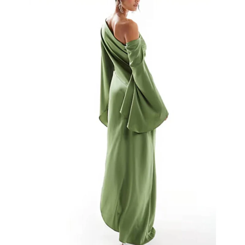 Robe longue asymétrique avec fente latérale et manche longue - Image 7