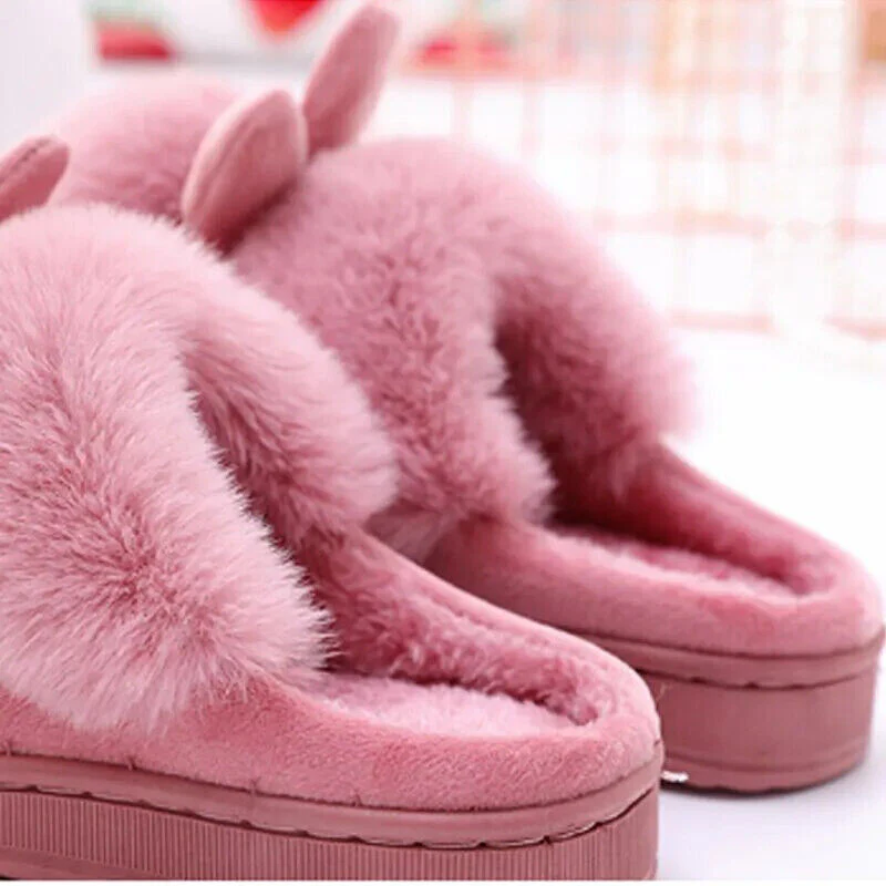 Pantoufles femme en peluche avec oreilles de lapin - Image 11