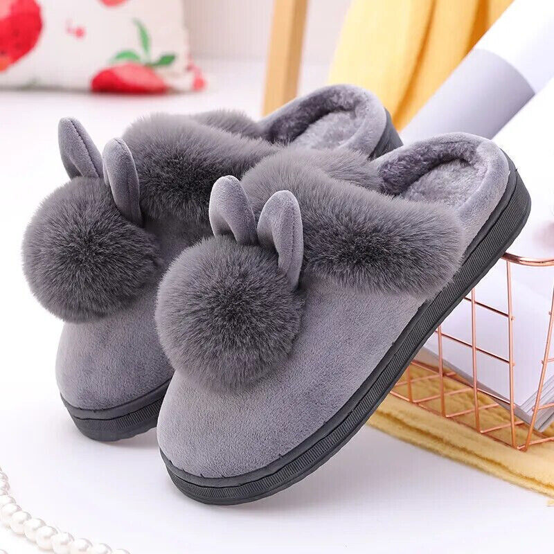 Pantoufles femme en peluche avec oreilles de lapin - Image 3