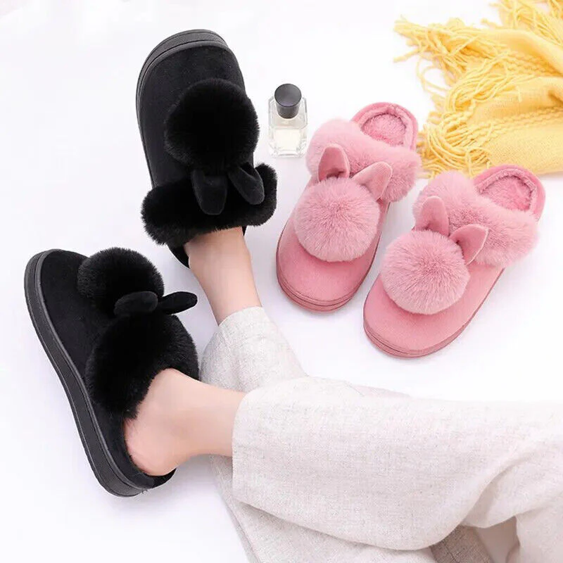 Pantoufles femme en peluche avec oreilles de lapin - Image 7