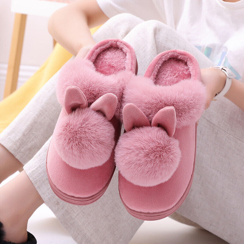 Pantoufles femme en peluche avec oreilles de lapin - Image 8