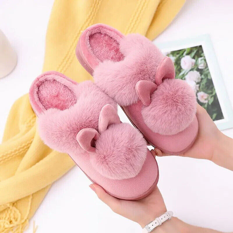 Pantoufles femme en peluche avec oreilles de lapin - Image 9