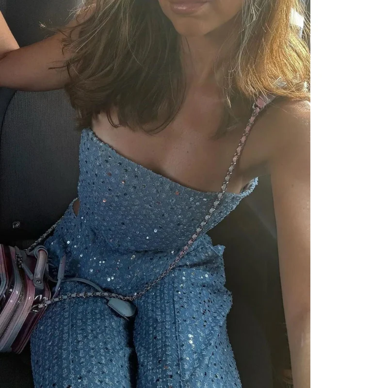 Ensemble 2 pièces femme bustier à paillettes + pantalon large - Image 8