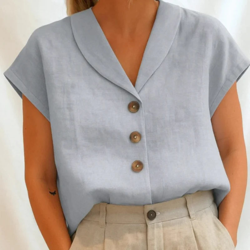 Chemisier Femme avec Col en V et Boutons sur le Devant - Image 12