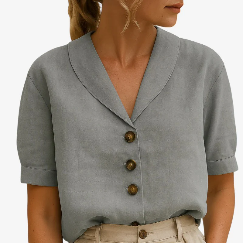 Chemisier Femme avec Col en V et Boutons sur le Devant - Image 3