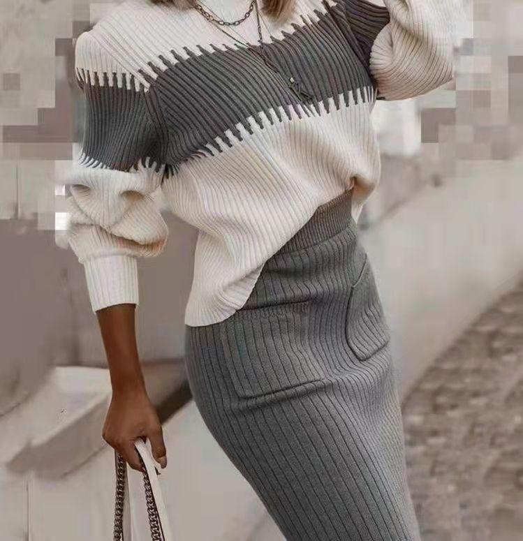 Chloé - Ensemble deux pièces pull manches longues color block + jupe taille haute - Image 3