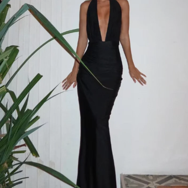 Robe Élégante à Col en V Profond avec Fente Latérale