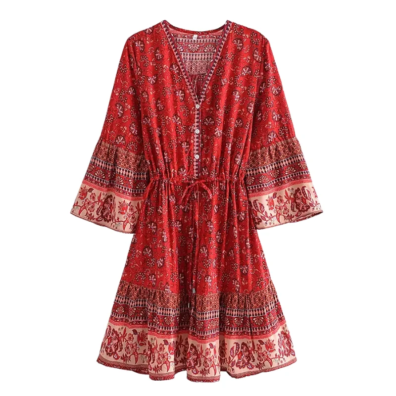Robe imprimée manches longues col V