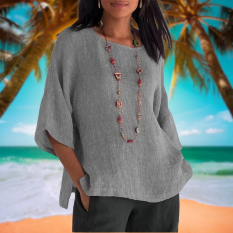 Chemisier femme col rond manches courtes - Image 4