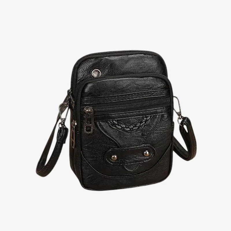 Sac bandoulière en cuir avec poches zippées multiples