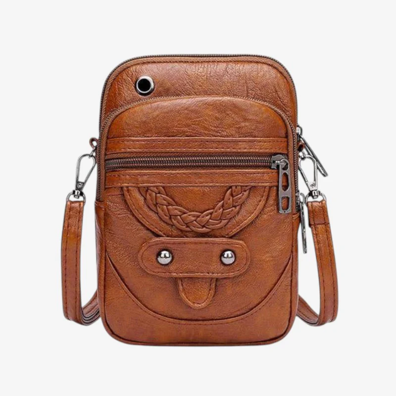 Sac bandoulière en cuir avec poches zippées multiples - Image 2