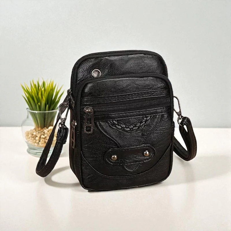Sac bandoulière en cuir avec poches zippées multiples - Image 5