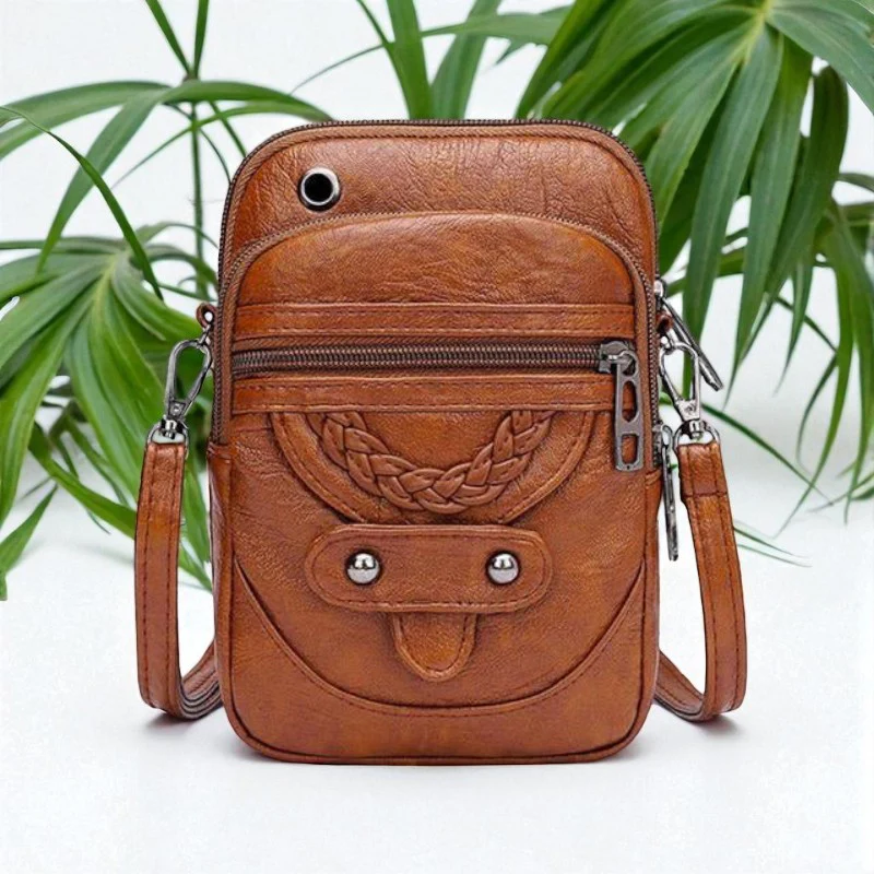 Sac bandoulière en cuir avec poches zippées multiples - Image 6