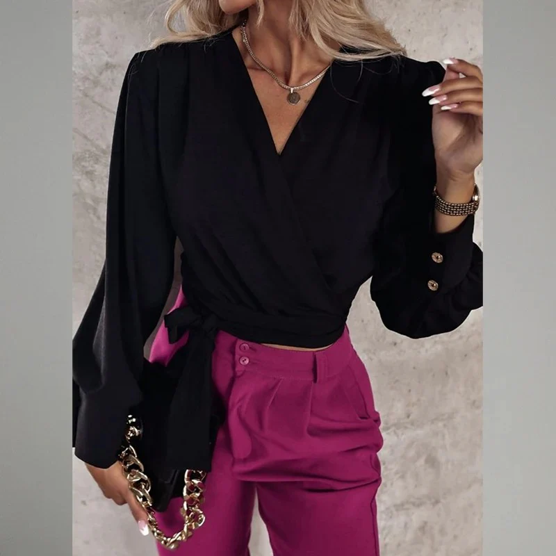Chemisier femme manches bouffantes col V - Image 2