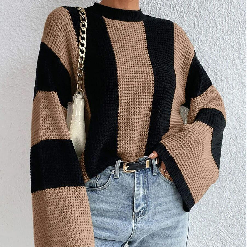 Pull femme rayé col rond manches longues - Image 2