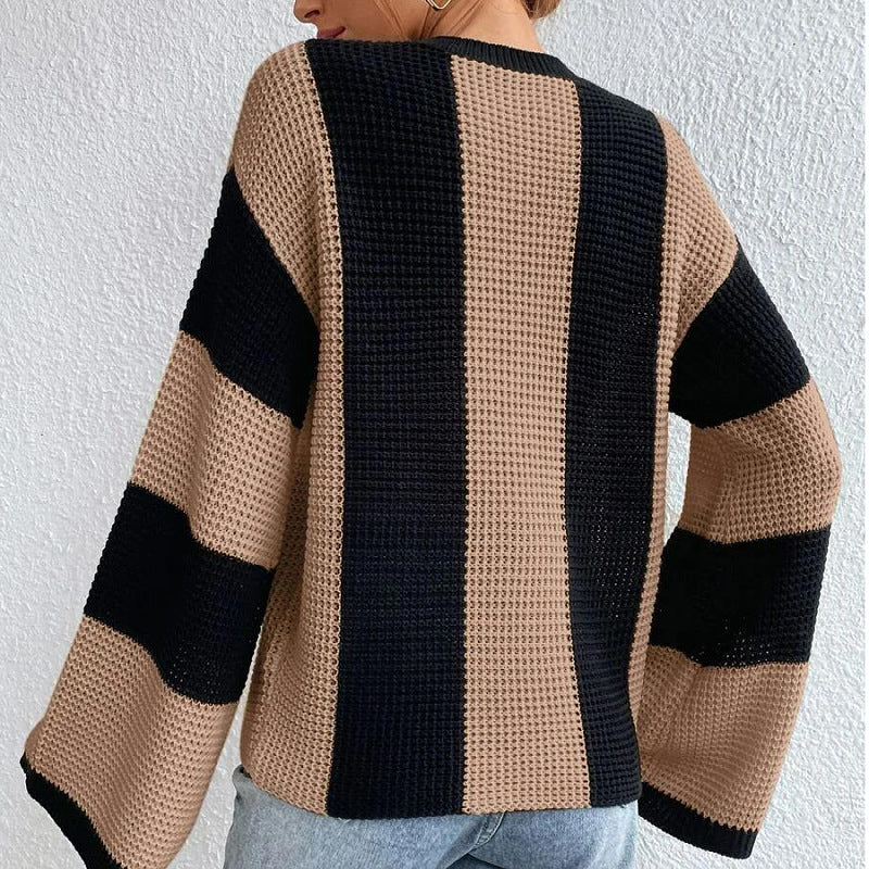 Pull femme rayé col rond manches longues - Image 3