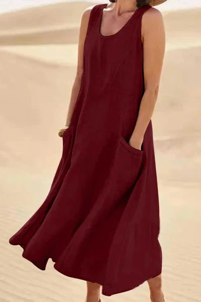 Clara – Robe fluide sans manches à encolure ronde et poches profondes - Image 3