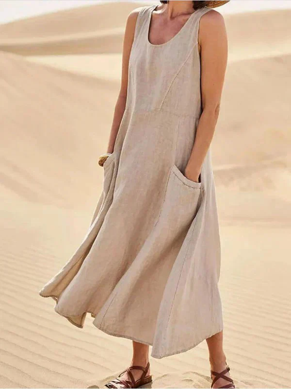 Clara – Robe fluide sans manches à encolure ronde et poches profondes - Image 4