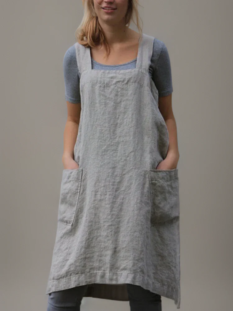 Clara - Robe tablier à dos croisé avec poches et style moderne ouvert dans le dos - Image 2