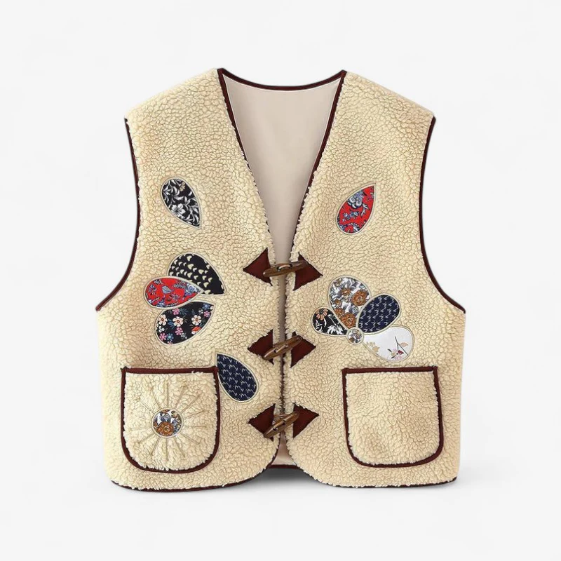 Veste femme imprimée sans manches col V