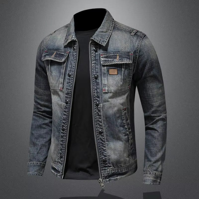 Veste en denim à manches longues avec fermeture éclair et boutons - Image 2
