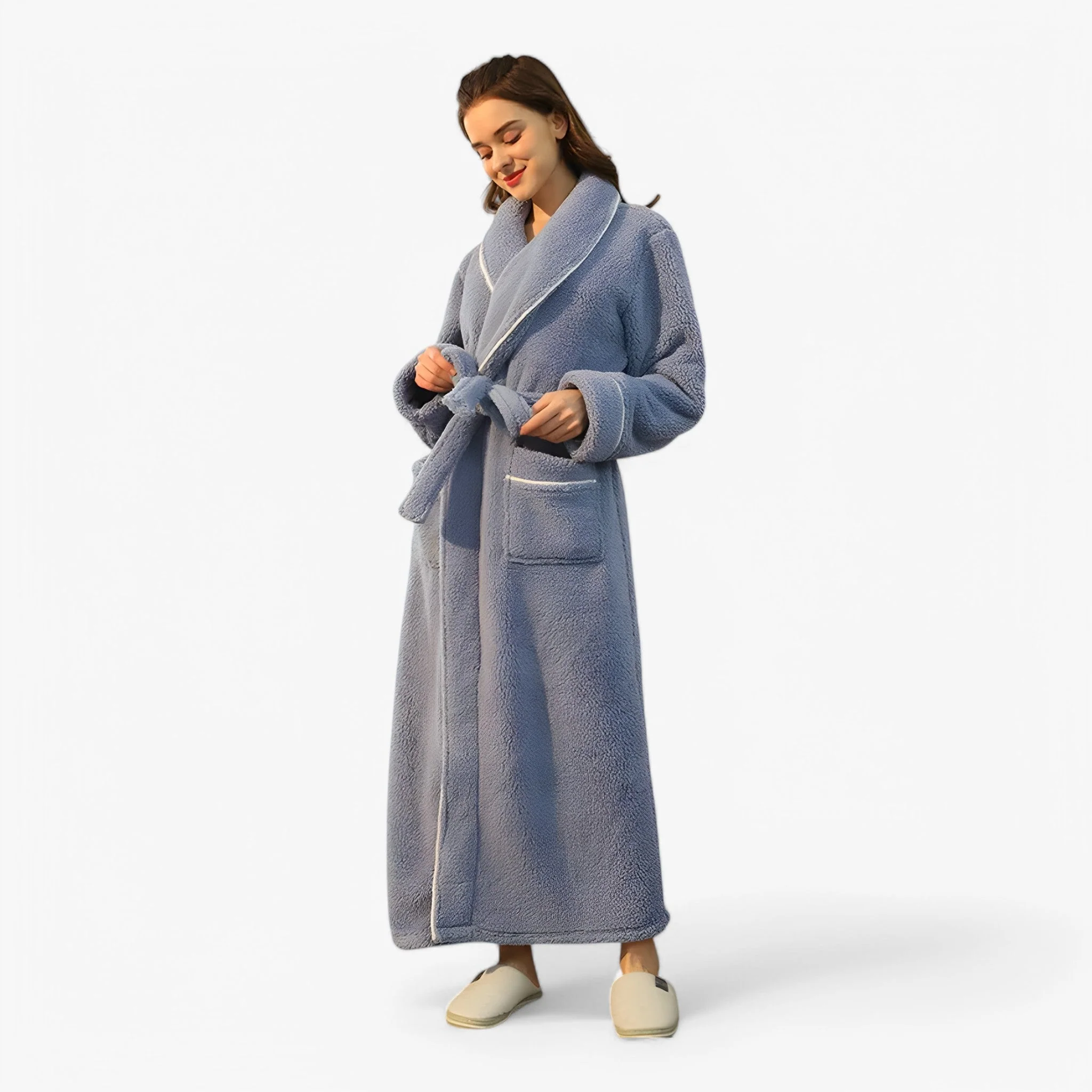 Peignoir de bain long portefeuille unisexe avec ceinture & poches - Image 10