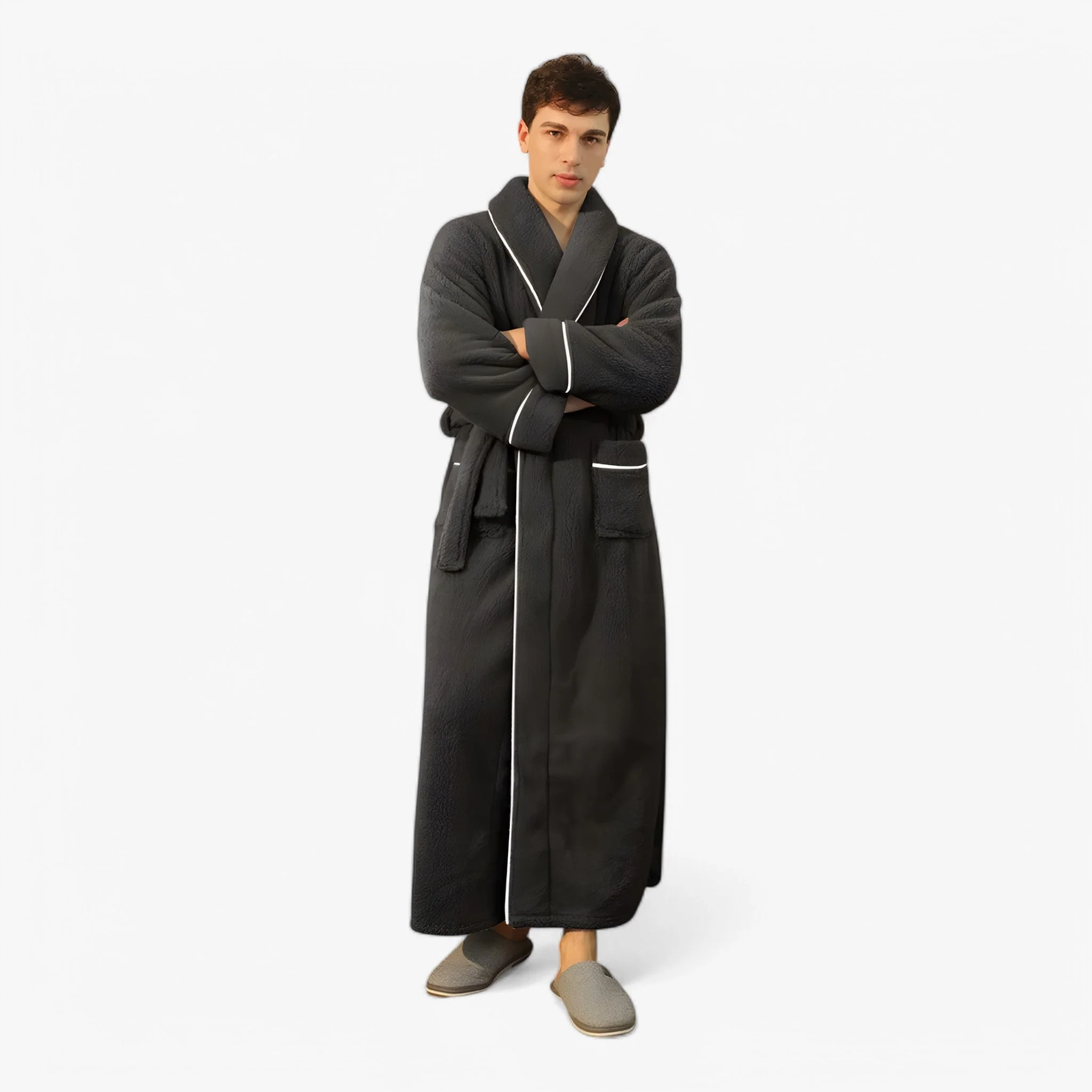 Peignoir de bain long portefeuille unisexe avec ceinture & poches - Image 17