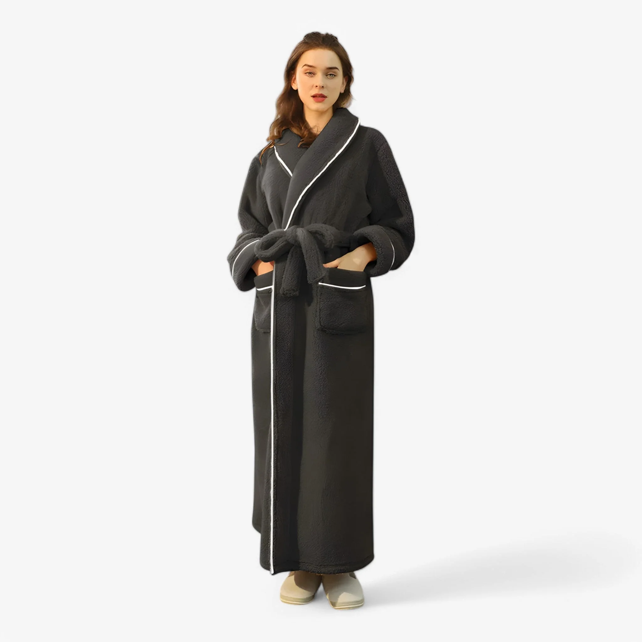 Peignoir de bain long portefeuille unisexe avec ceinture & poches - Image 3