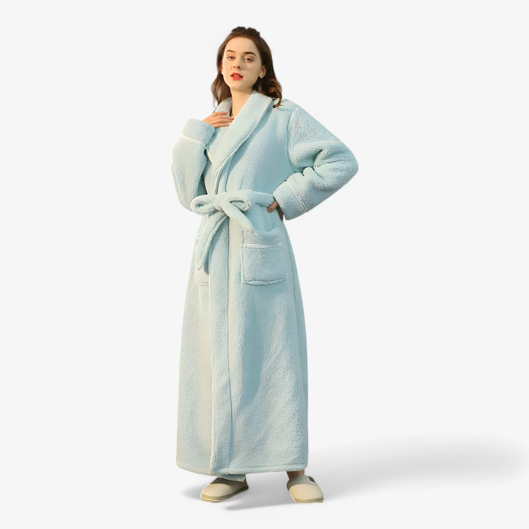 Peignoir de bain long portefeuille unisexe avec ceinture & poches - Image 5