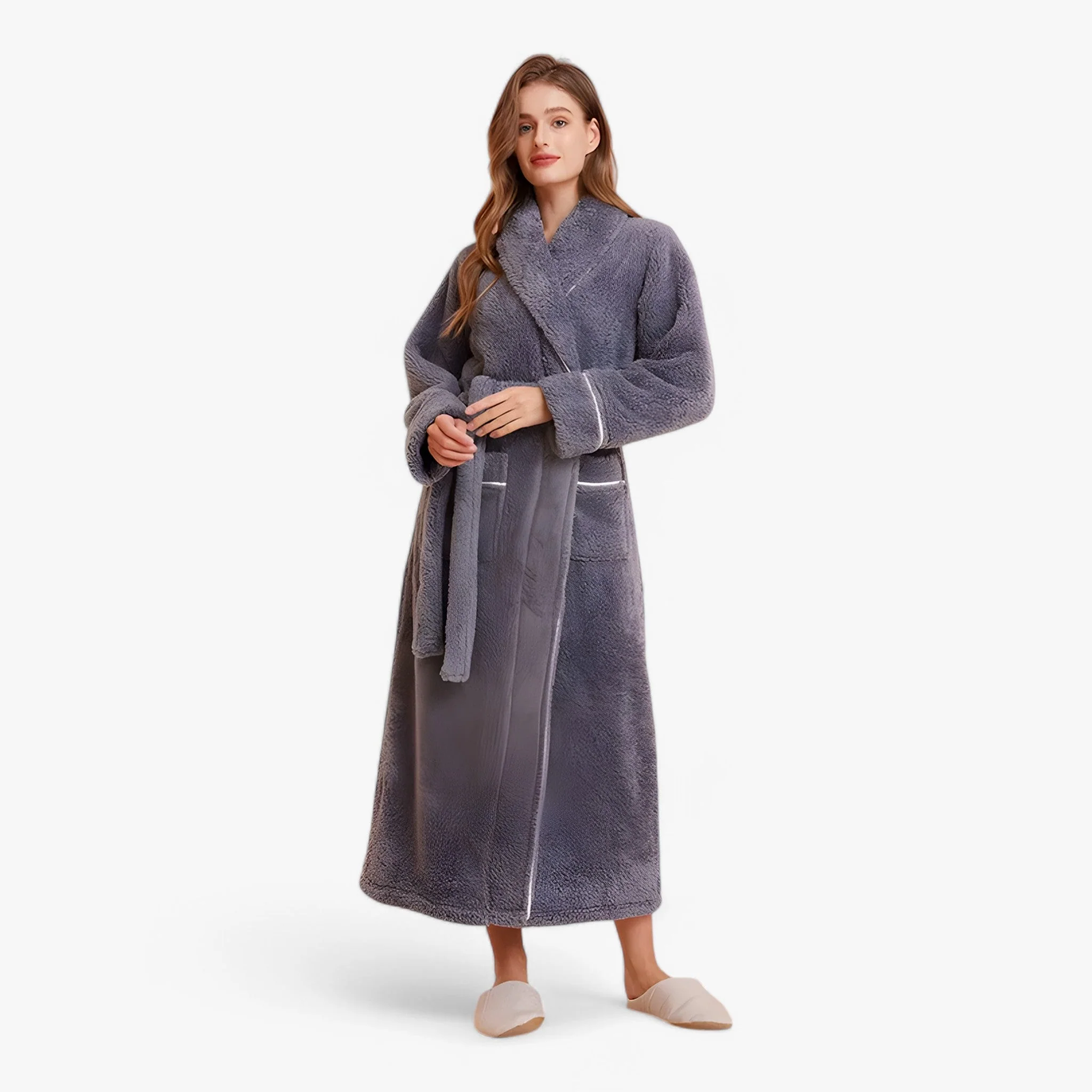 Peignoir de bain long portefeuille unisexe avec ceinture & poches - Image 9