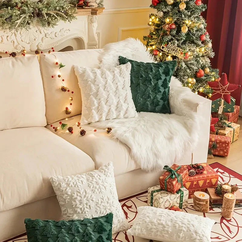Housse de coussin en peluche avec flocon de neige brodé - Image 4