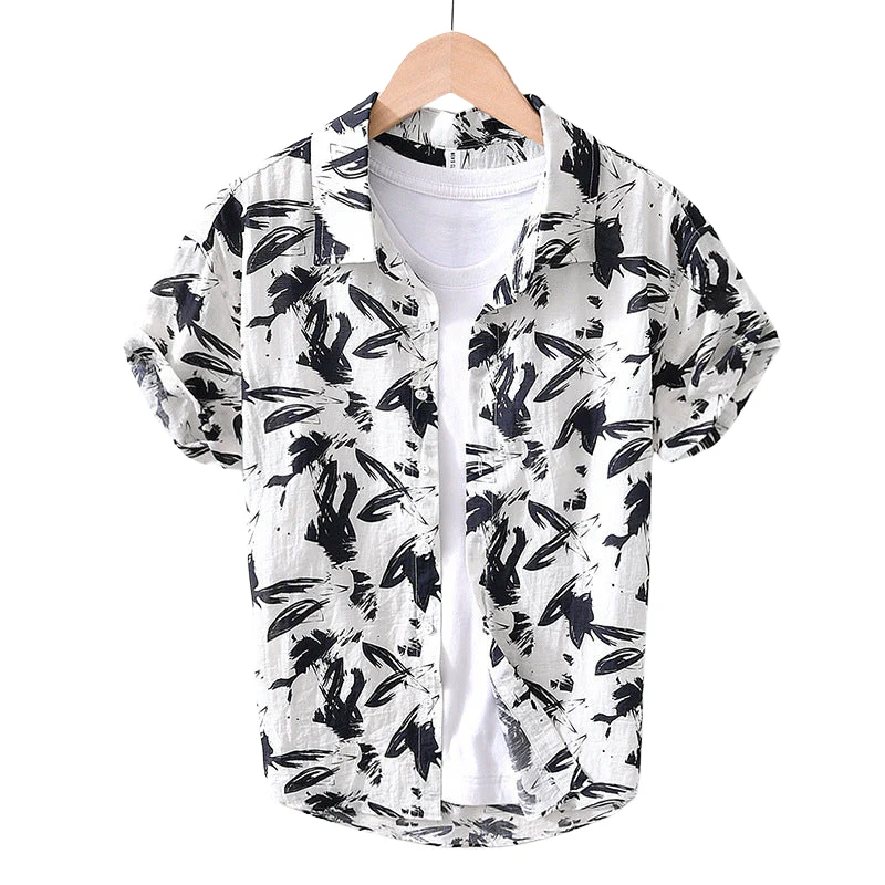 Chemise courte imprimée avec col polo et boutonnage sur le devant - Image 2