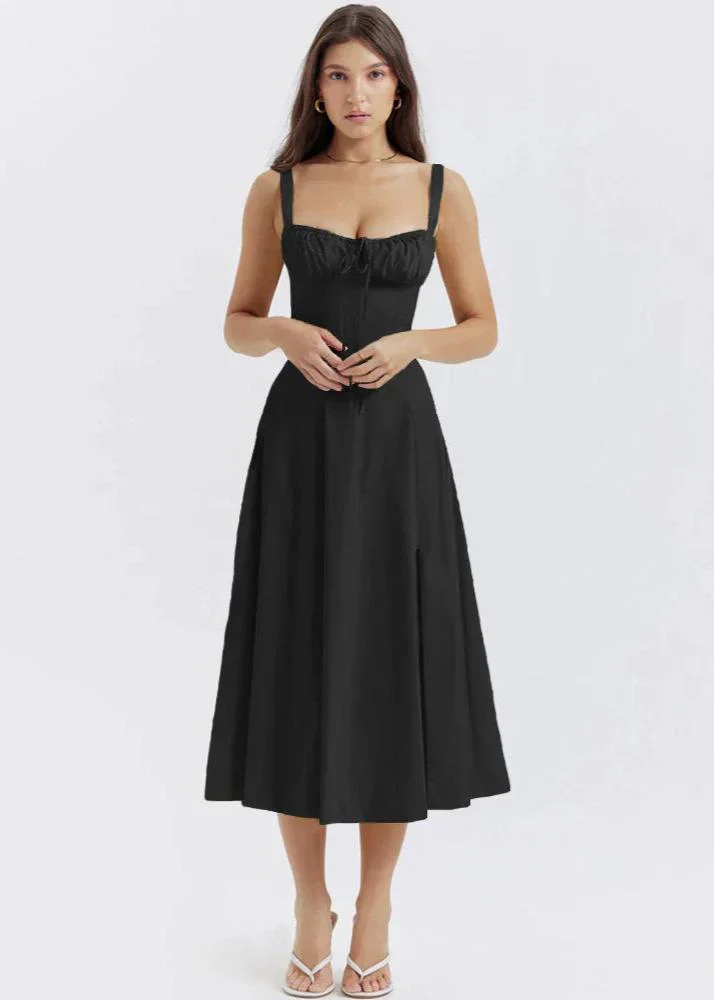Daria - Robe longue femme bretelles spaghetti dentelle lacée style corset - Image 4
