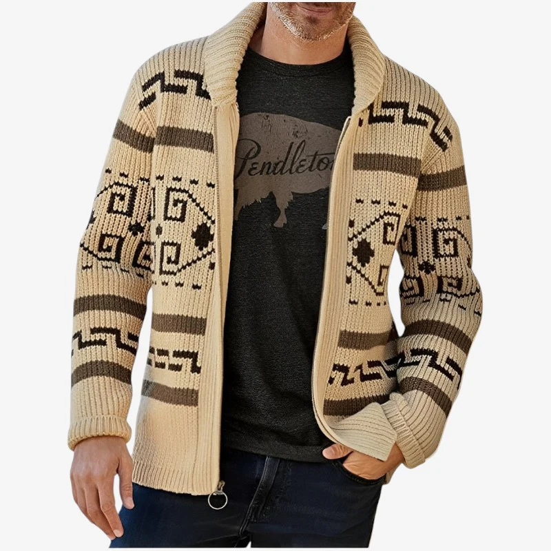Cardigan homme manches longues col montant