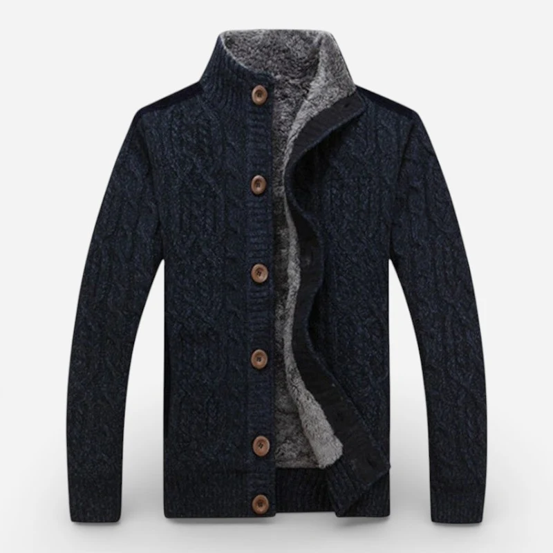 Declan – Cardigan en maille doublé à col montant boutonné et manches longues