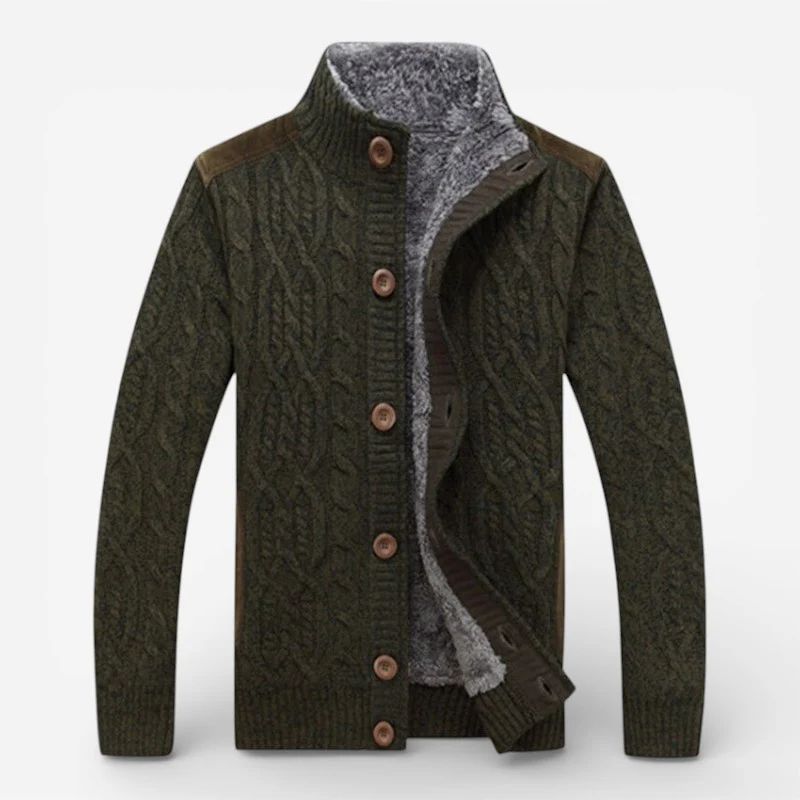 Declan – Cardigan en maille doublé à col montant boutonné et manches longues - Image 2